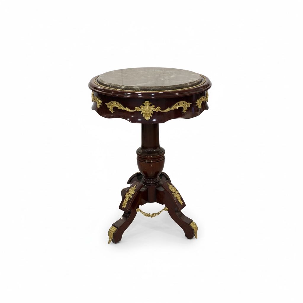 ترابيزة جانبية كلاسيك صغيرة بزخارف ذهبية وسطح رخامي