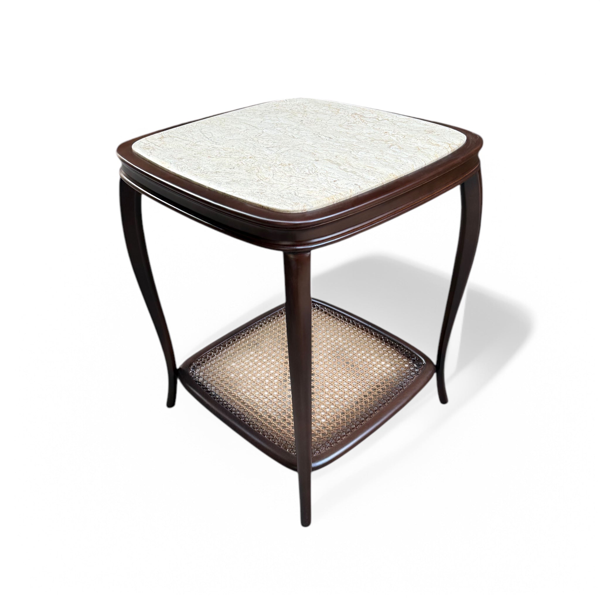 Brown side table inlaid with cane