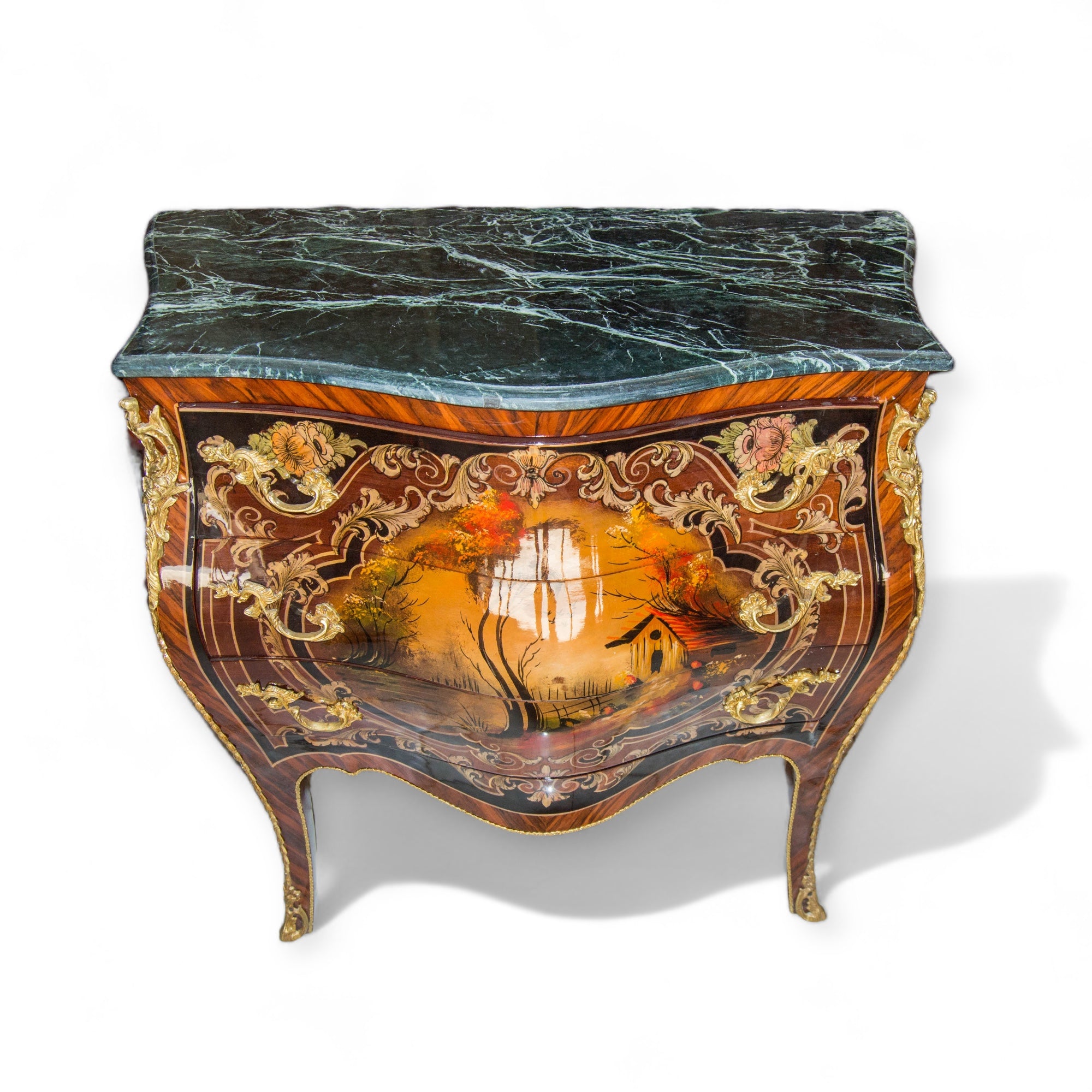 بايوه مطعم بالنحاس والرسم مقاس 90 سنتميتر - بايوه تلاتة درج مصنع من الاخشاب و القشرة الطبيعية مطعمة بالنحاس والرسم اليدوي و القرصة رخام المقاسات: W 90 CM * H 90 CM * B 45 CM