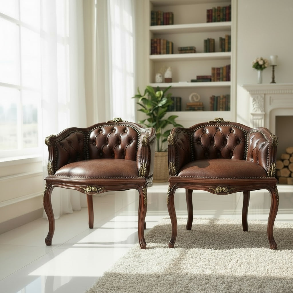 فوتيه كلاسيك جلد طبيعي بني