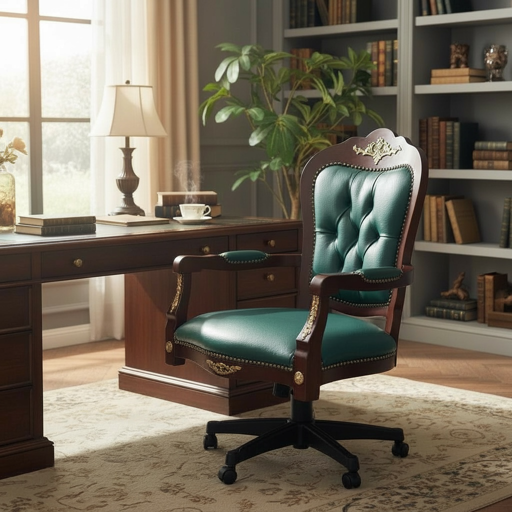 كرسي مدير كلاسيك دوار جلد اخضر