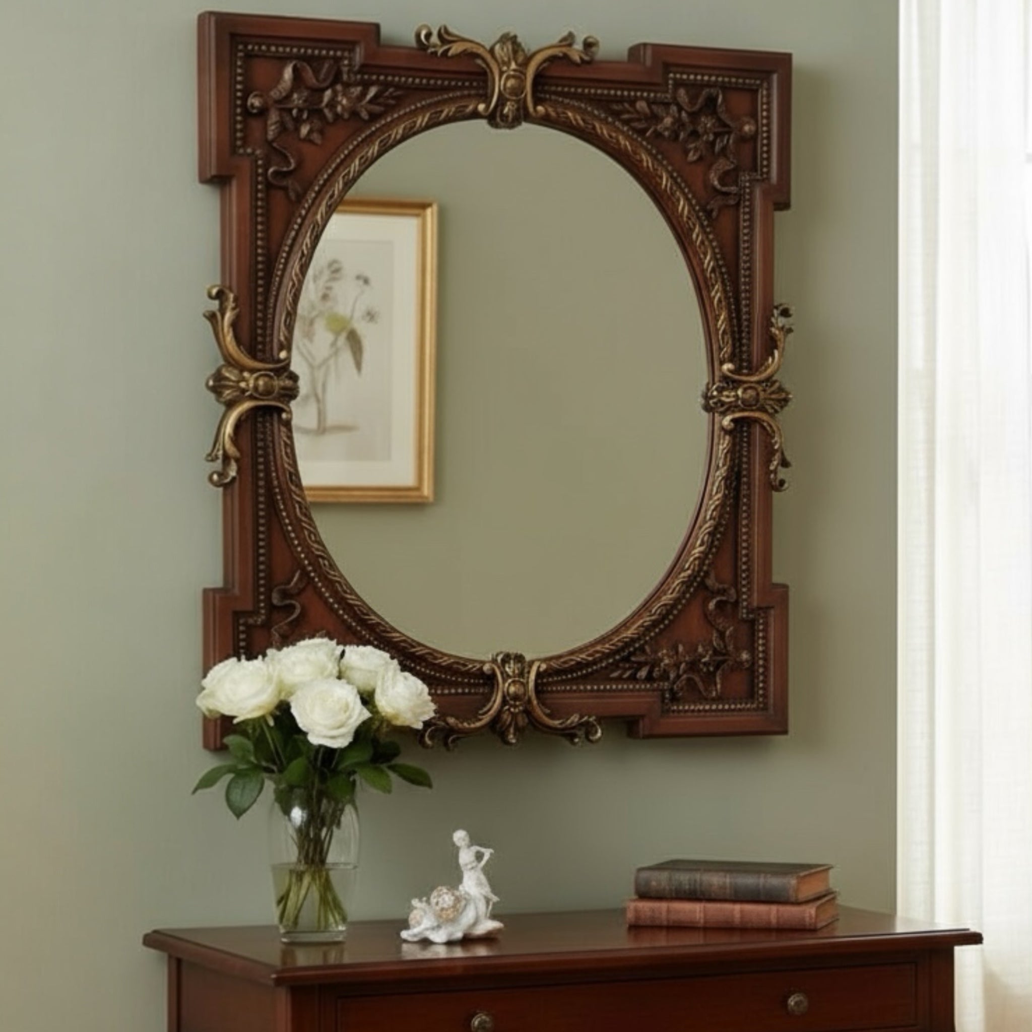 برواز مرايا خشب مزخرف باويمه يدوية وتصميم كلاسيكي فاخر
