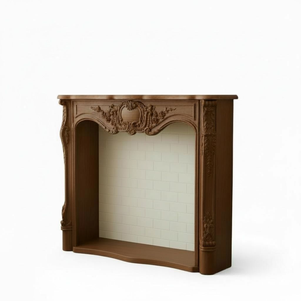 مدفأة كلاسيك فاخرة بحفر بارز وتصميم أنيق فرنسي