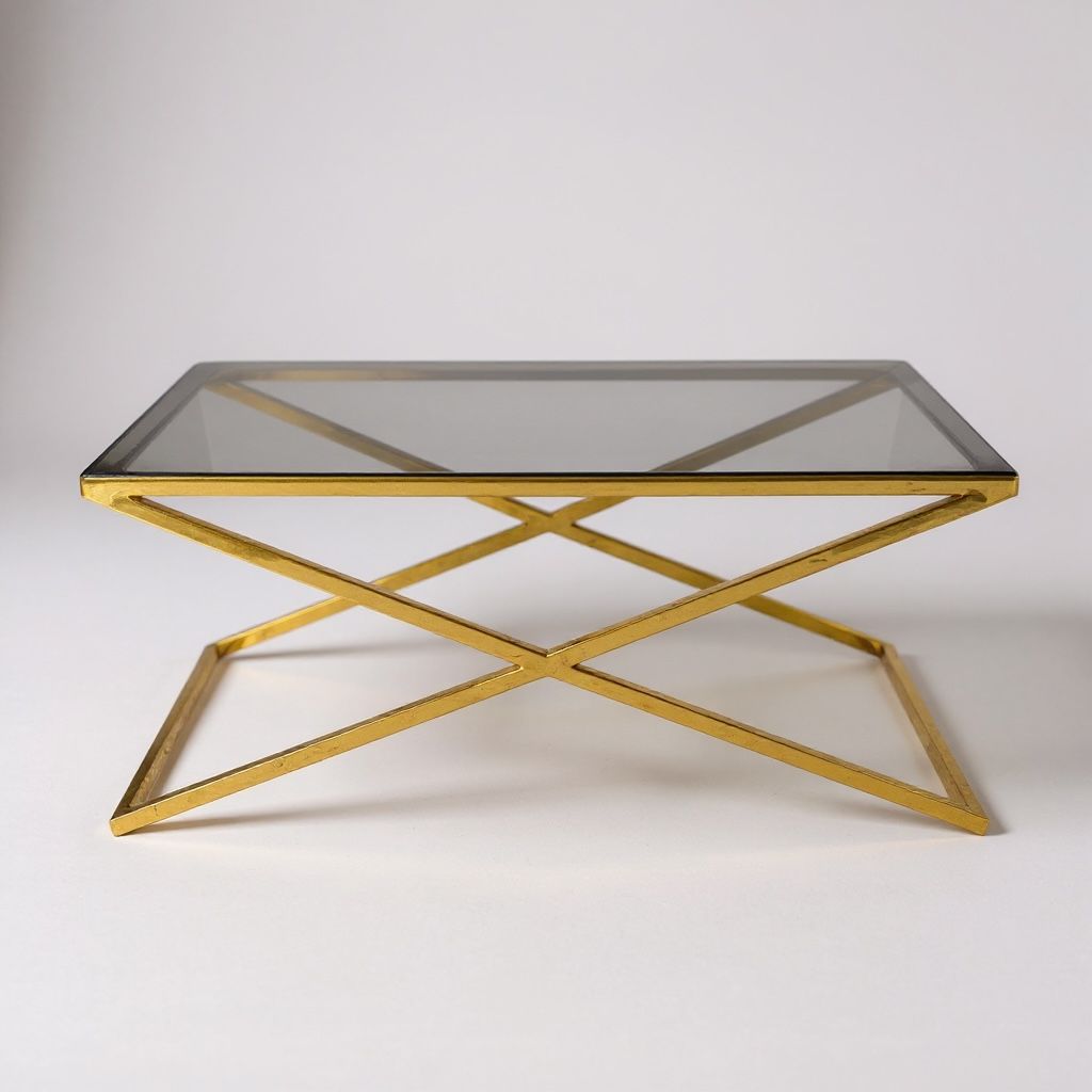 ترابيزة قهوة مستطيلة بقاعدة معدنية متداخلة و سطح زجاجي