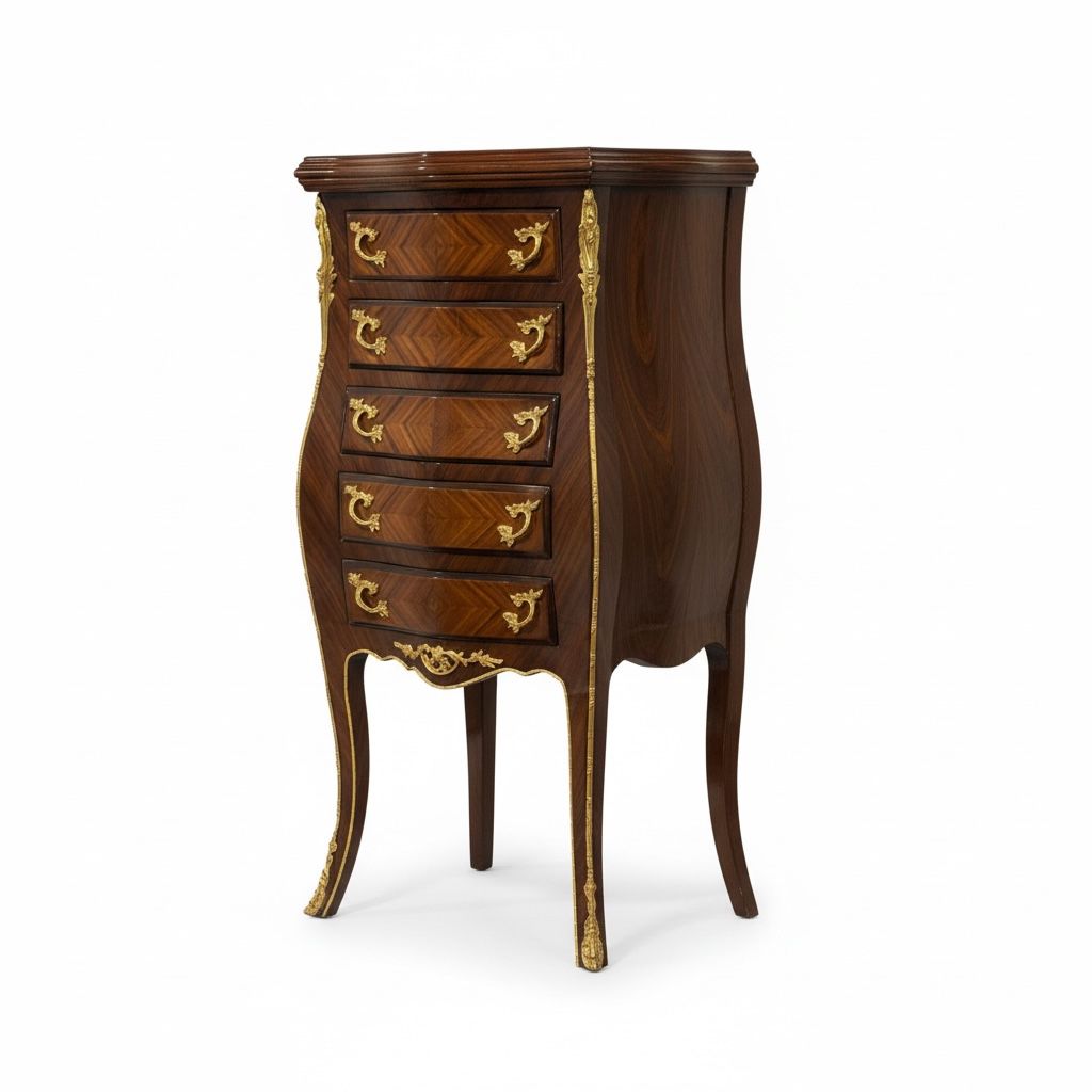 كومود كلاسيك فاخر بخمس أدراج وزخارف ذهبية