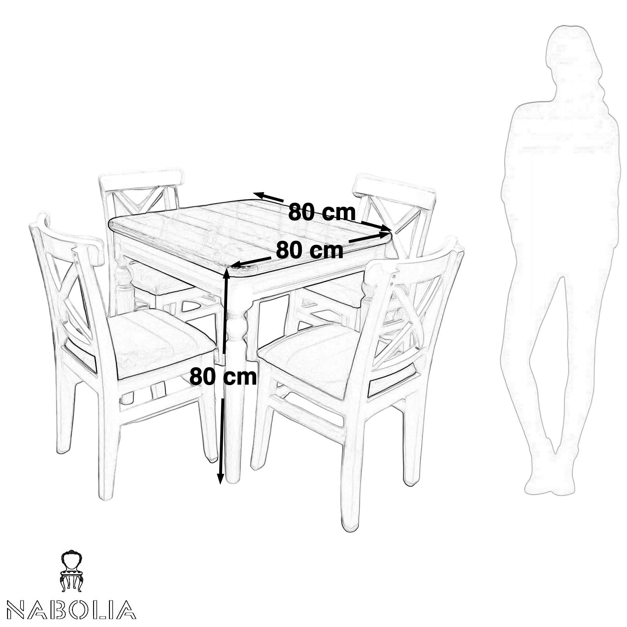 ترابيزة سفرة وكراسي - ترابيزة سفرة من الخشب الطبيعي و اربعة كراسي من خشب الزان المقاسات: W 80 CM * B 80 CM * H 80 CM