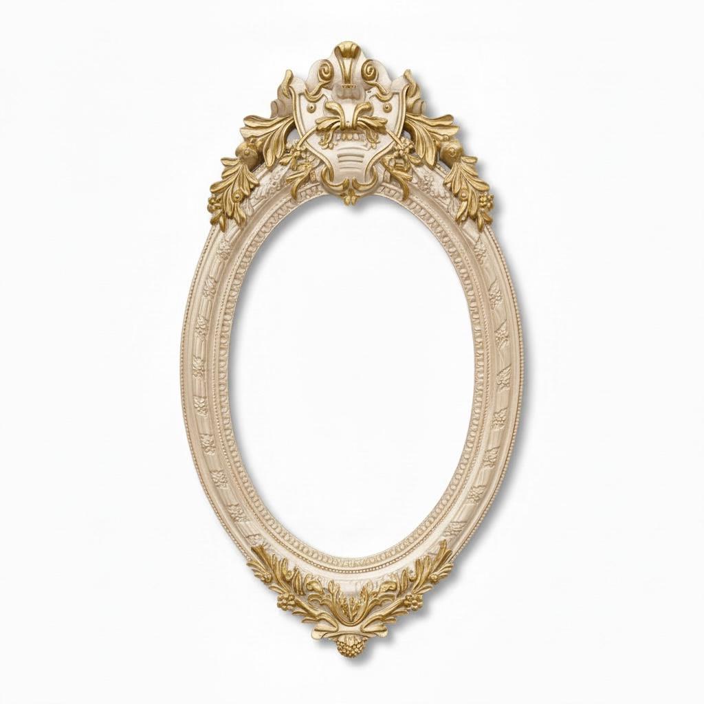 مرآة حائط كلاسيك بيضاوية بإطار مزخرف فخم لون أوف وايت وذهبي