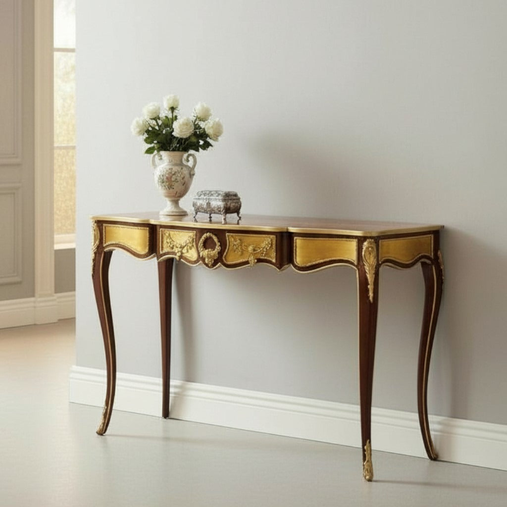 كونسول كلاسيك ماركتريه بتطعيمات نحاس