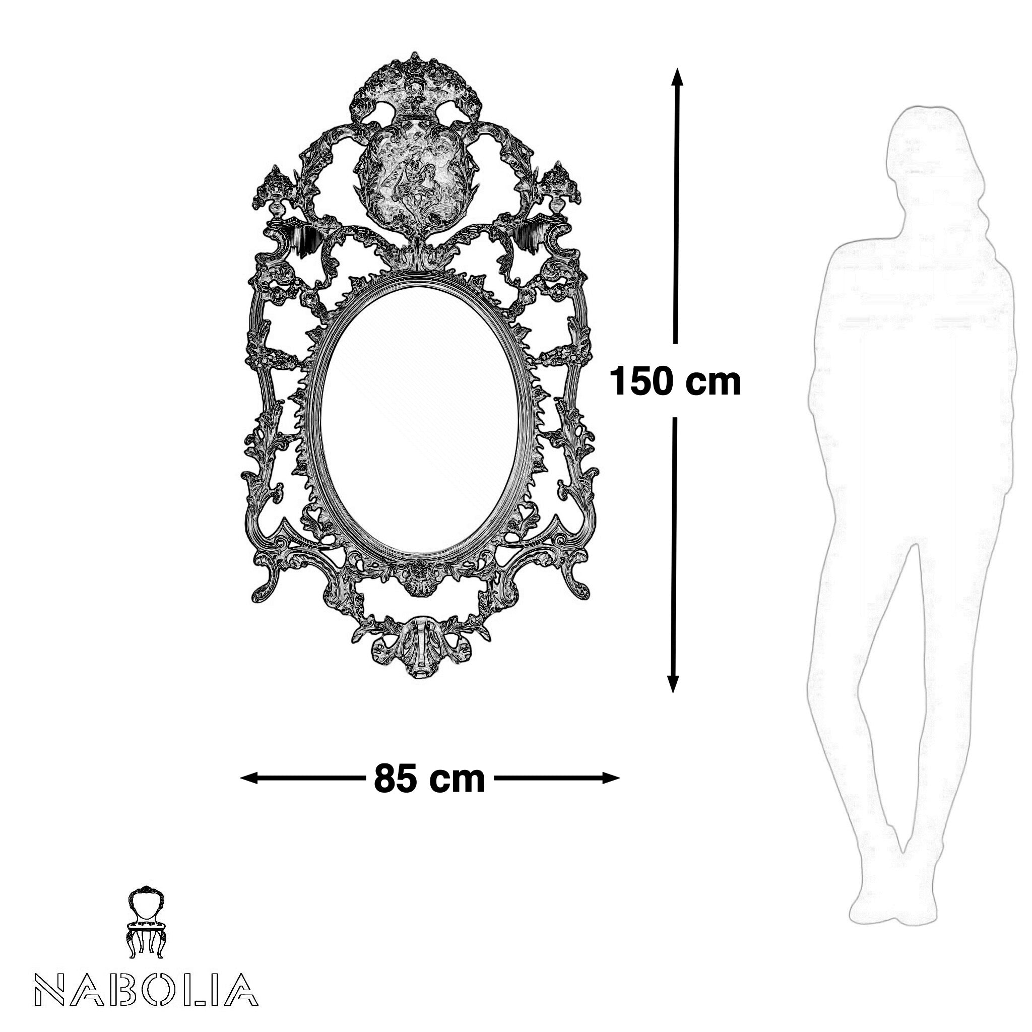 برواز معلق - برواز انتيك من الخشب الزان حفر هاند ميد دهان دهبي و مرايا جريش المقاسات: W 85 CM * H 150 CM
