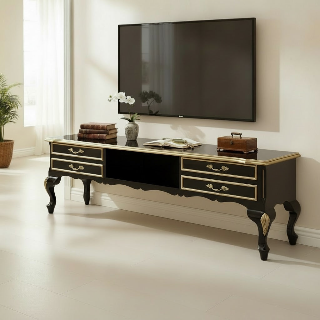 وحدة تلفزيون كلاسيك خشب طبيعي دهان أسود - Nabolia