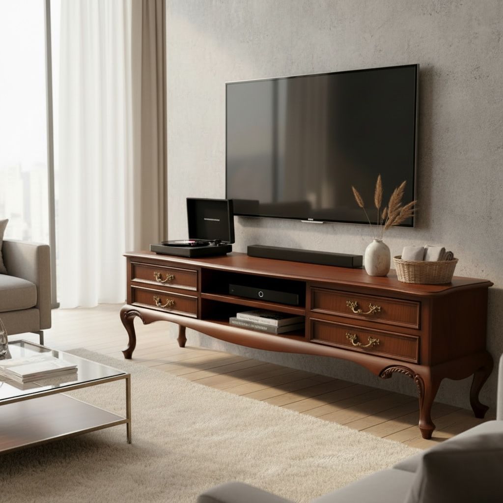 وحدة تلفزيون كلاسيك بدرجين مزدوجين بلون بني