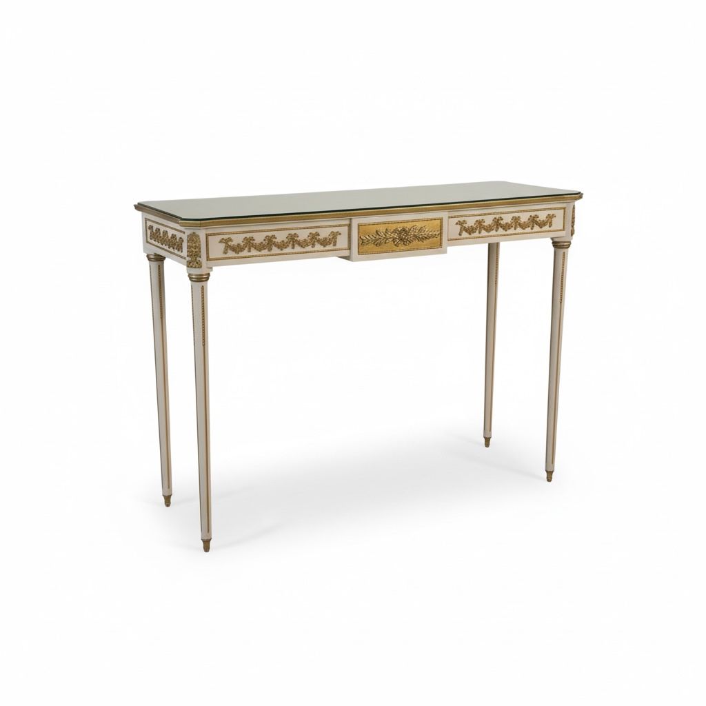 كونسول كلاسيك فاخر بلون أوف وايت و بتطعيمات نحاسية