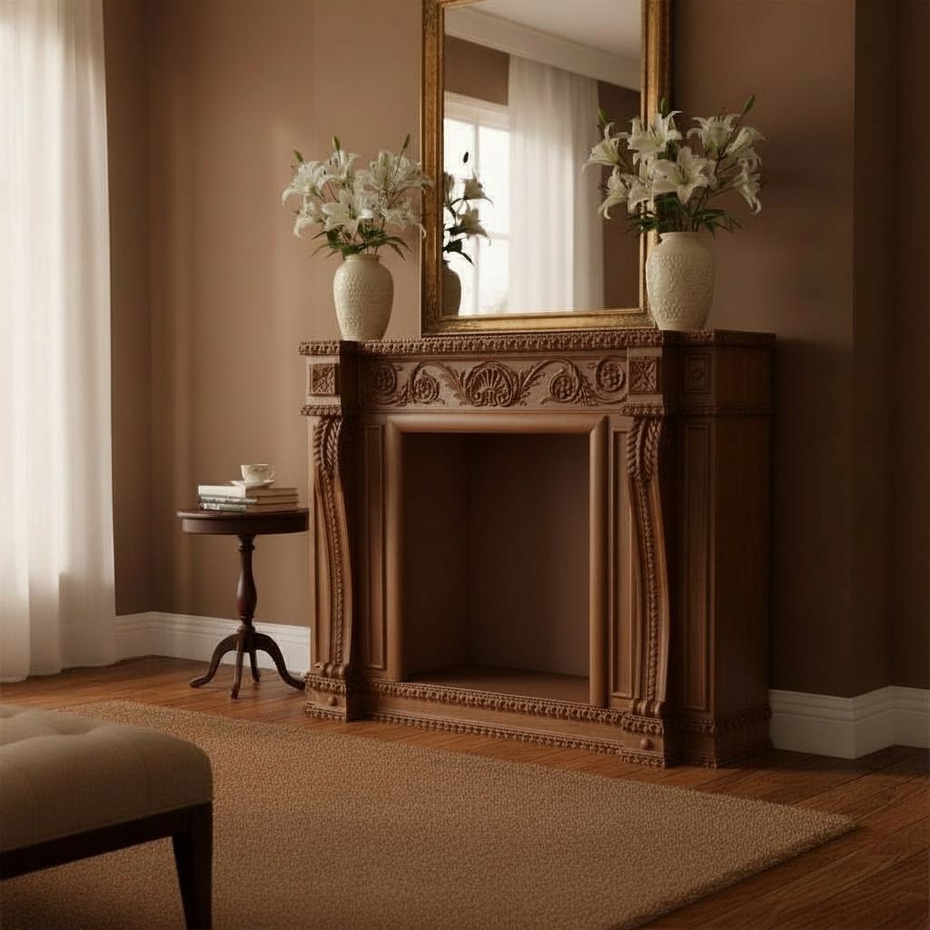 مدفأة كلاسيك أنيقة بحفر يدوي وتصميم فرنسي