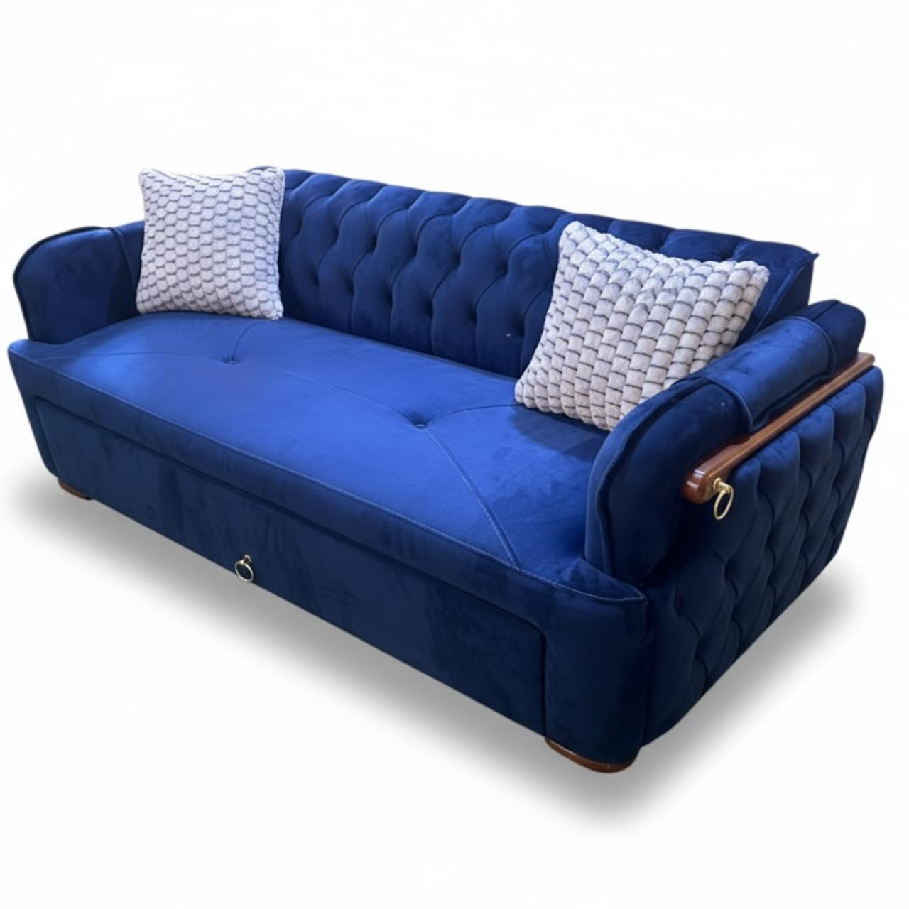 Romanian Beech Wood Sofa Bed with Luxurious Button-Tufted Upholstery