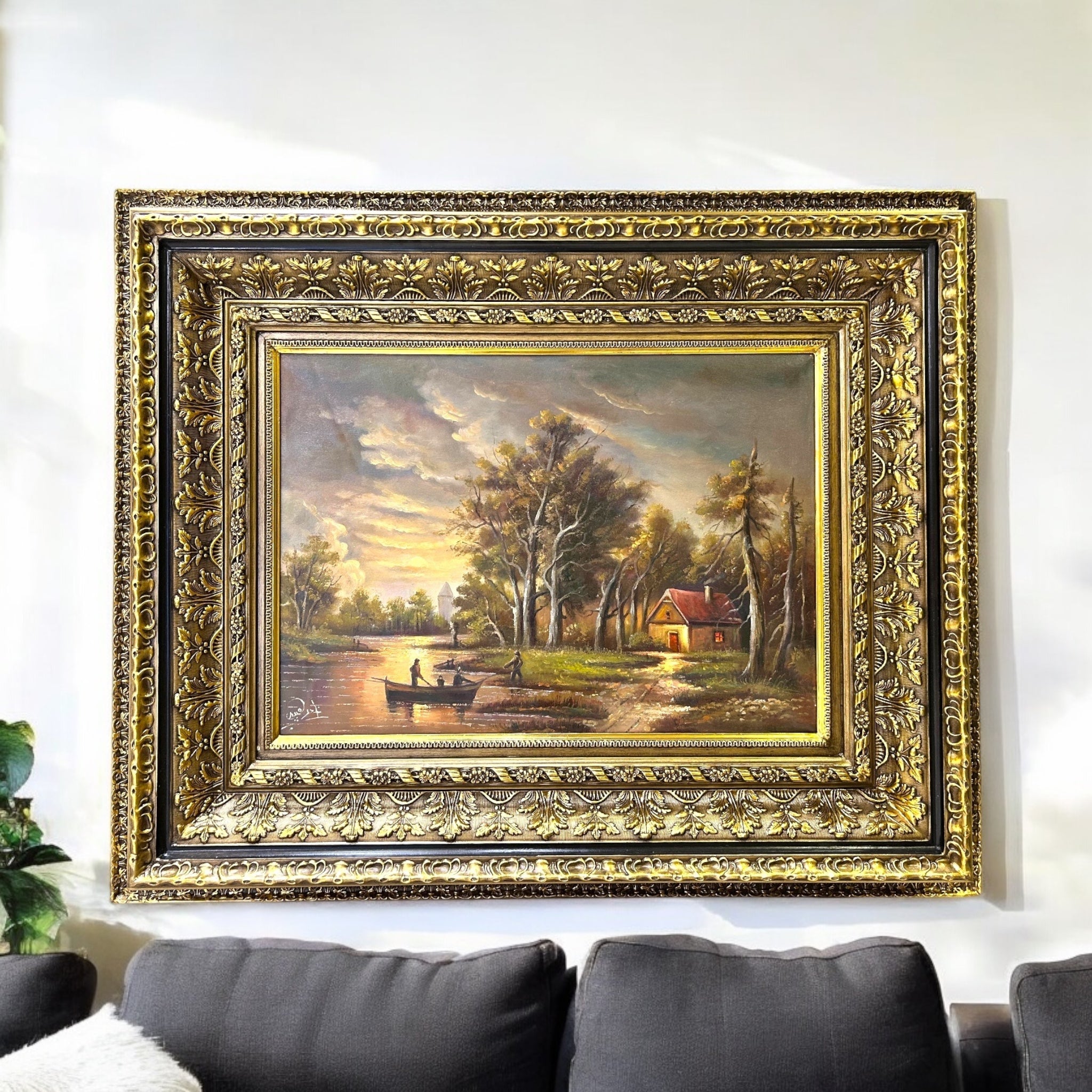 برواز رسم زيت دهان بودرة في دهب تركي متأكسد - برواز فريم خشبي و الاويمة جي ار بي واللوحة رسم زيت والدهان بودرة في دهب تركي متأكسد المقاسات: W 115 CM * H 95 CM