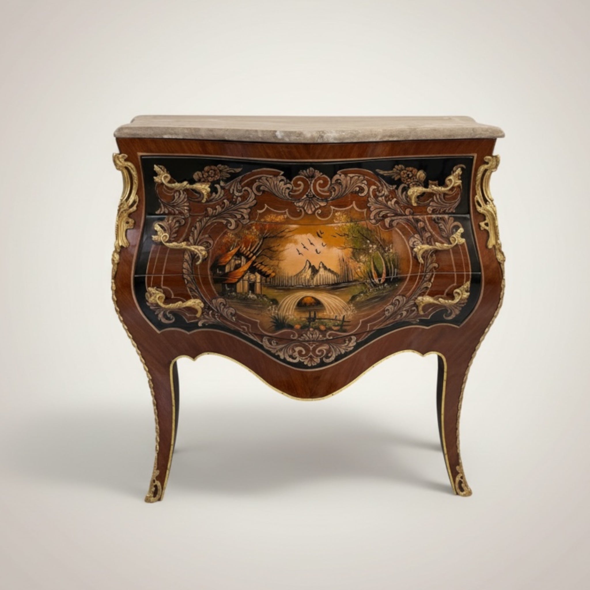 Luxury classic bureau with three drawers and distinctive marble