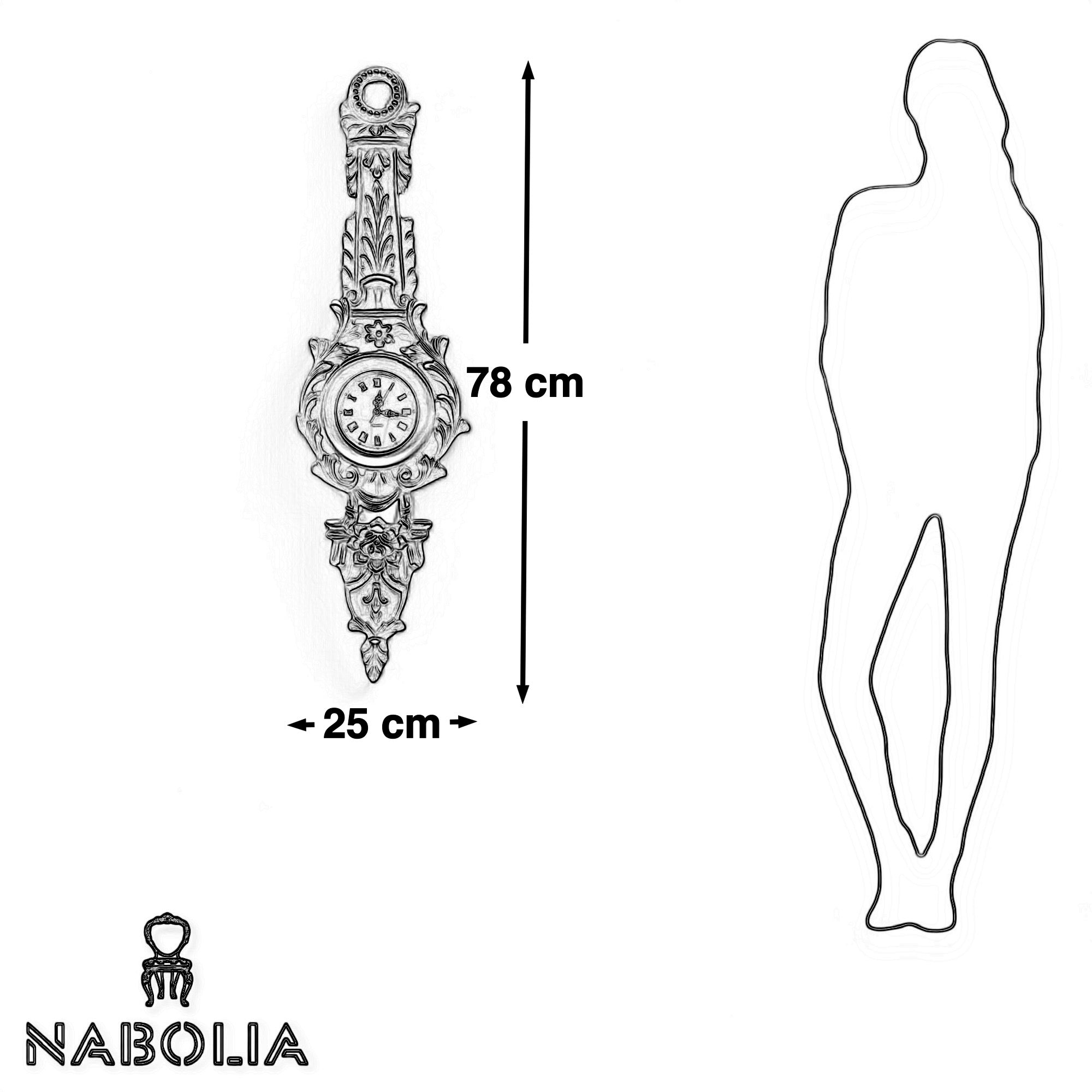 ساعة حائط خشب زان حفر يدوي - ساعة حائط من الخشب الزان الطبيعي والحفر اليدوي دهان دهبي مترب المقاسات: W 25 CM * H 78 CM