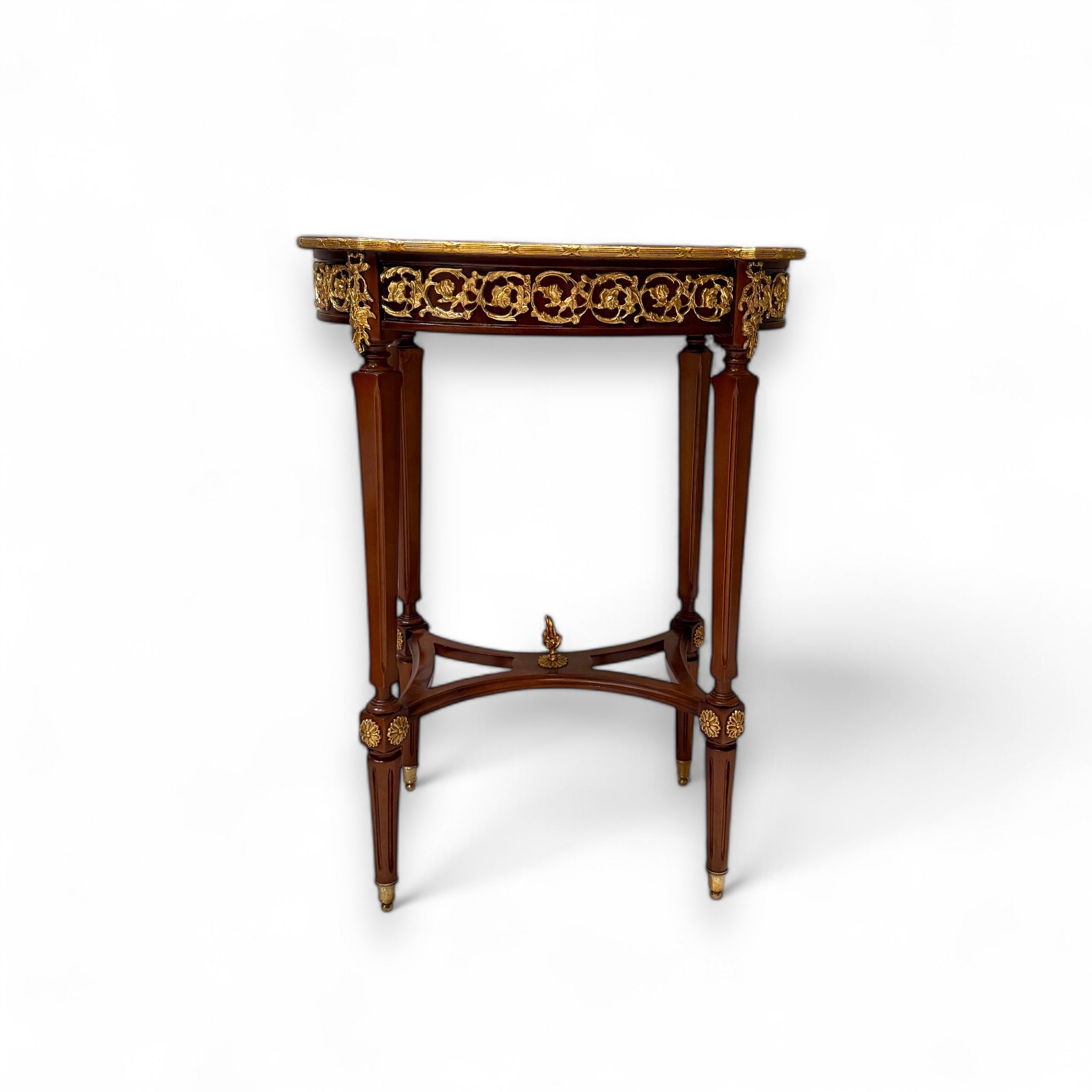 French Style Table Set - 3 Pieces Antique with Marquetry and Brass Inlay