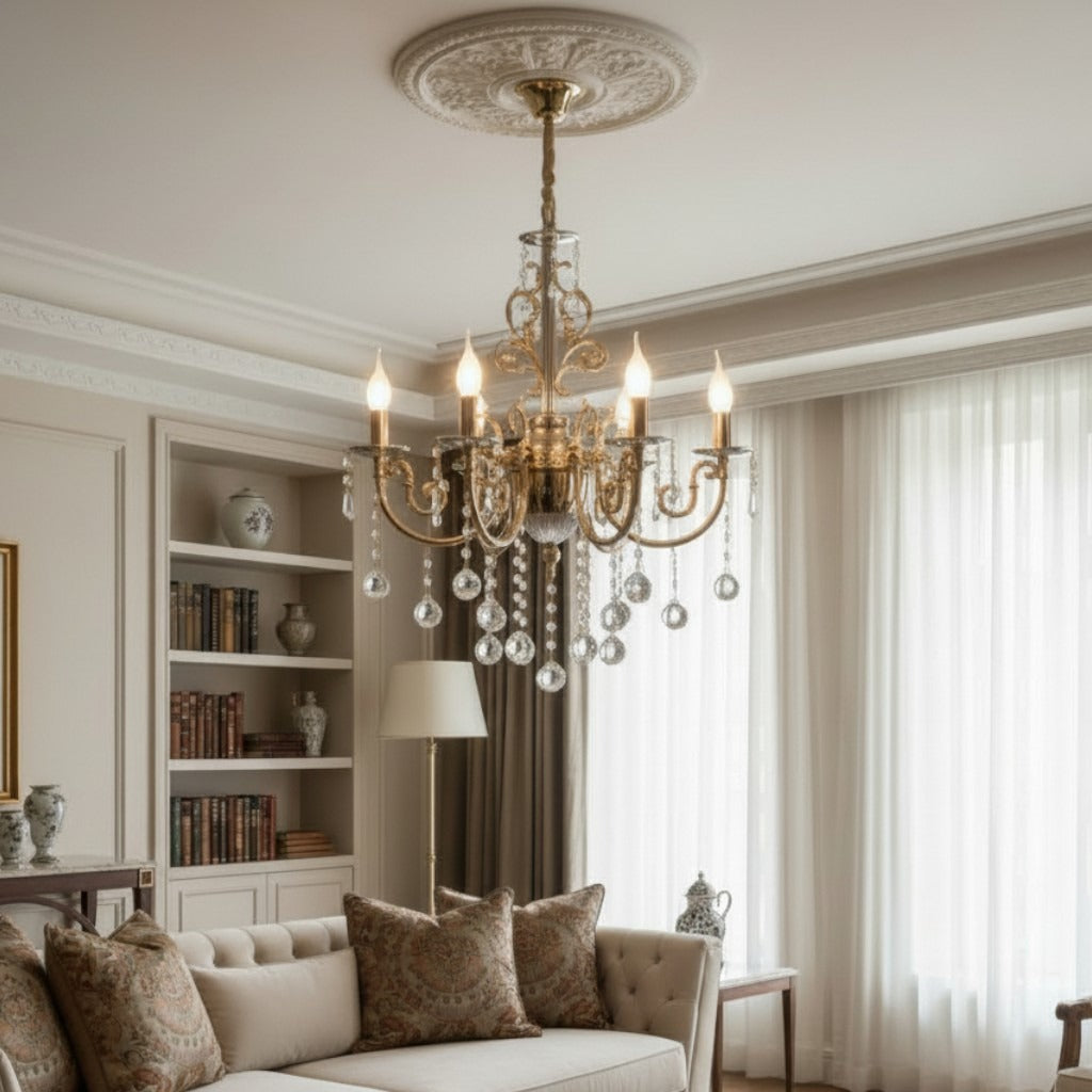 نجفة 6 ذراع حِلية خوصة – تصميم كلاسيك فاخر بالكريستال