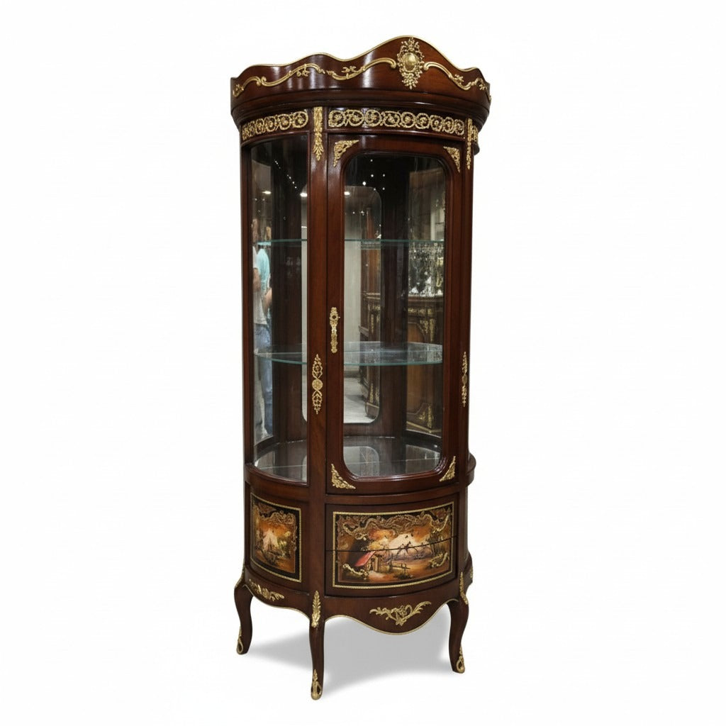 فاترينة أنتيك فاخرة مطعمة بالنحاس ومزخرفة بالرسم اليدوي