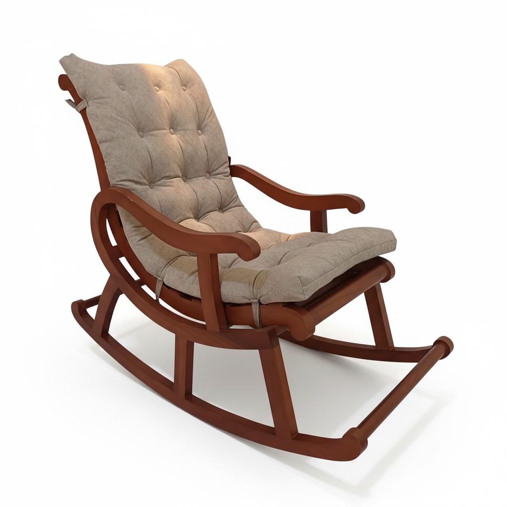 كرسي هزاز خشب بتنجيد مريح – متاح تغيير لون القماش - Nabolia