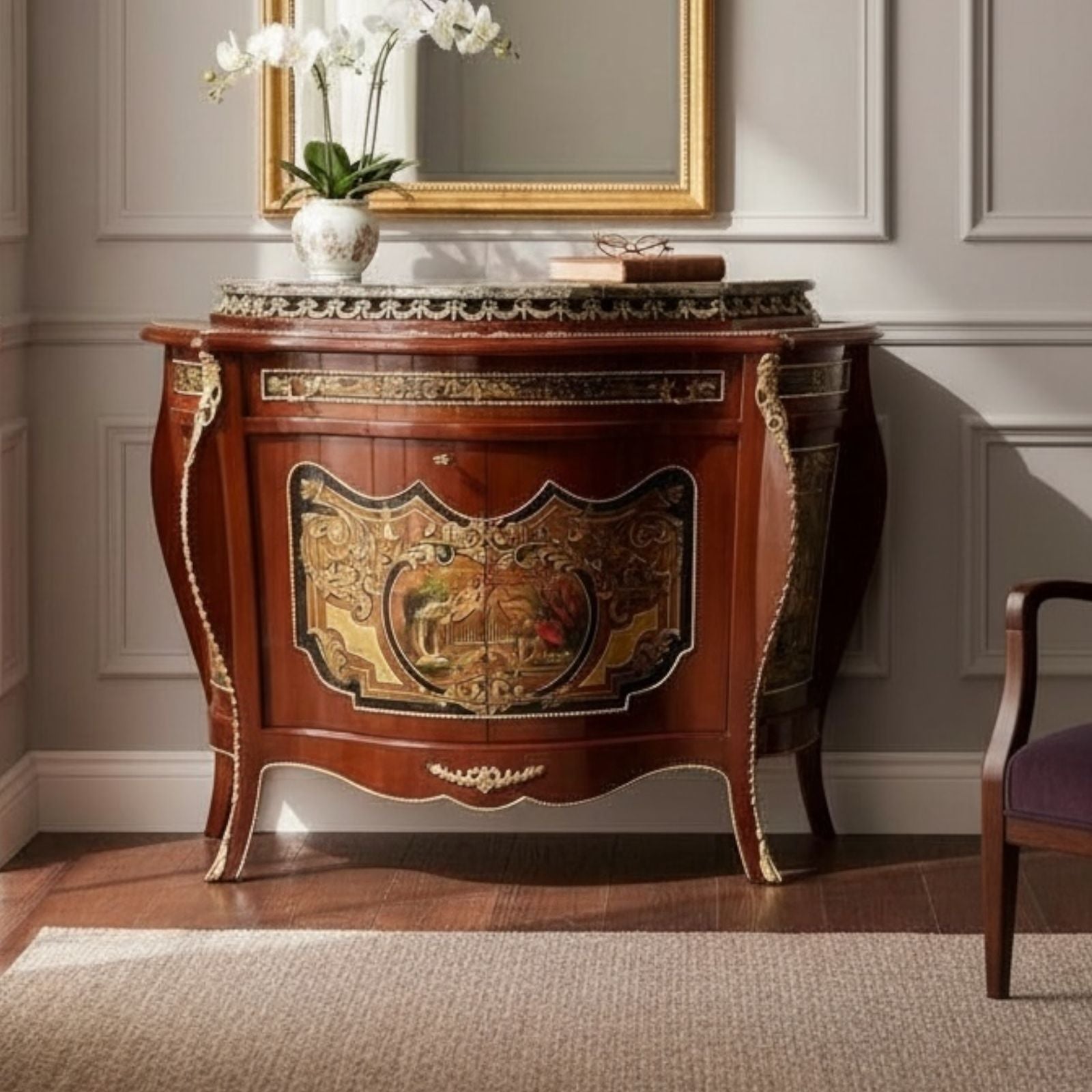 بايوه أنتيك فاخر مطعم بالنحاس والرخام الطبيعي