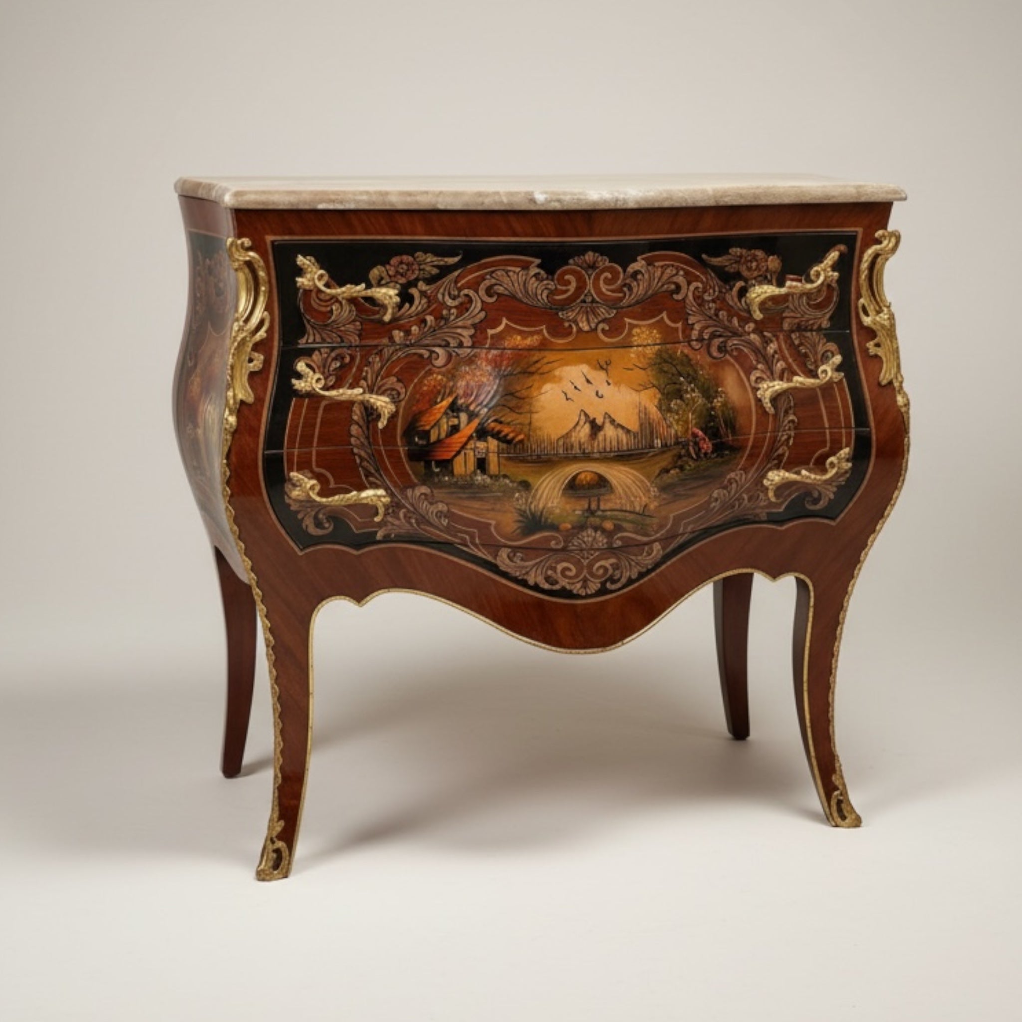 Luxury classic bureau with three drawers and distinctive marble