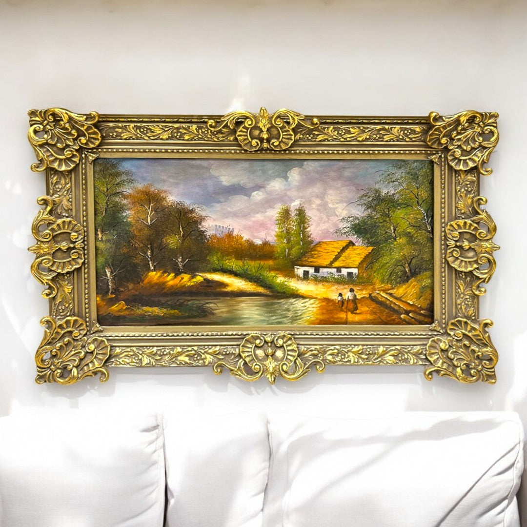 برواز وتابلوه رسم زيتي - برواز فريم خشبي و الاويمة جي ار بي واللوحة من الرسم الزيت والدهان بودره في دهب مترب المقاسات: W 115 CM * H 80 CM