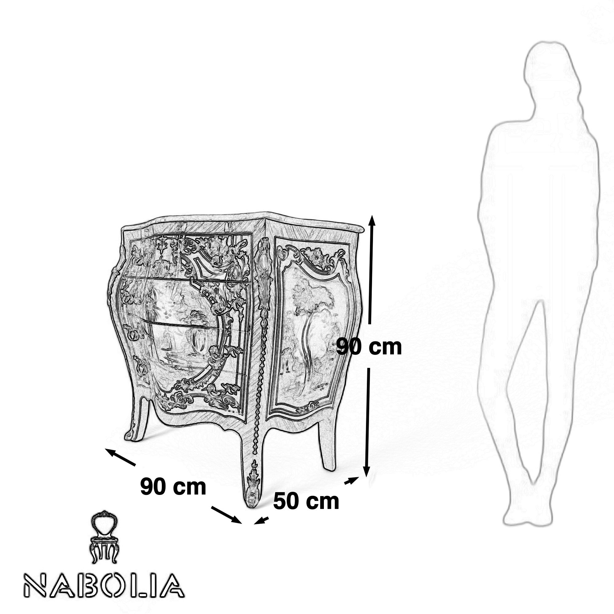بايوه مطعم بالنحاس والرسم مقاس 90 سنتيمتر - بايوه اربعة درج مصنع من الاخشاب و القشرة الطبيعية مطعم بالنحاس المشغول يدويا وارسم اليدوي و القرصة رخام برتغالي المقاسات: W 90 CM * H 90 CM * B 50 CM
