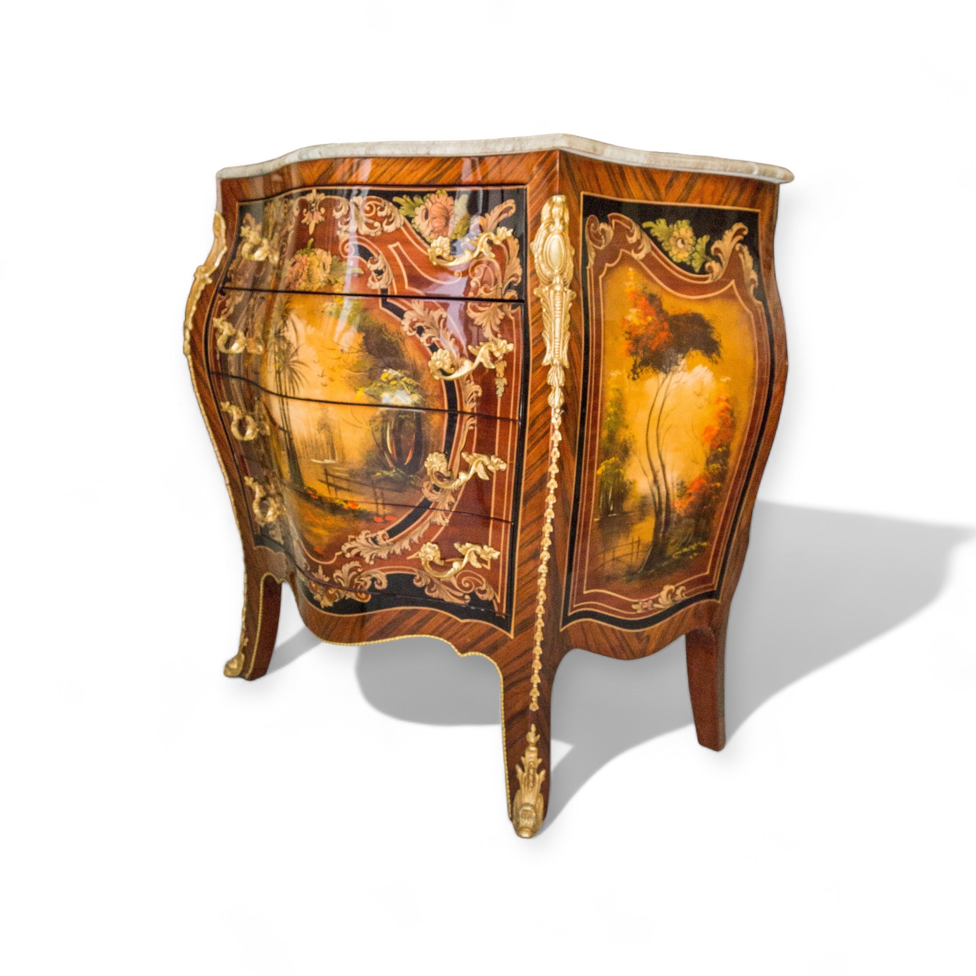 بايوه مطعم بالنحاس والرسم مقاس 90 سنتيمتر - بايوه اربعة درج مصنع من الاخشاب و القشرة الطبيعية مطعم بالنحاس المشغول يدويا وارسم اليدوي و القرصة رخام برتغالي المقاسات: W 90 CM * H 90 CM * B 50 CM