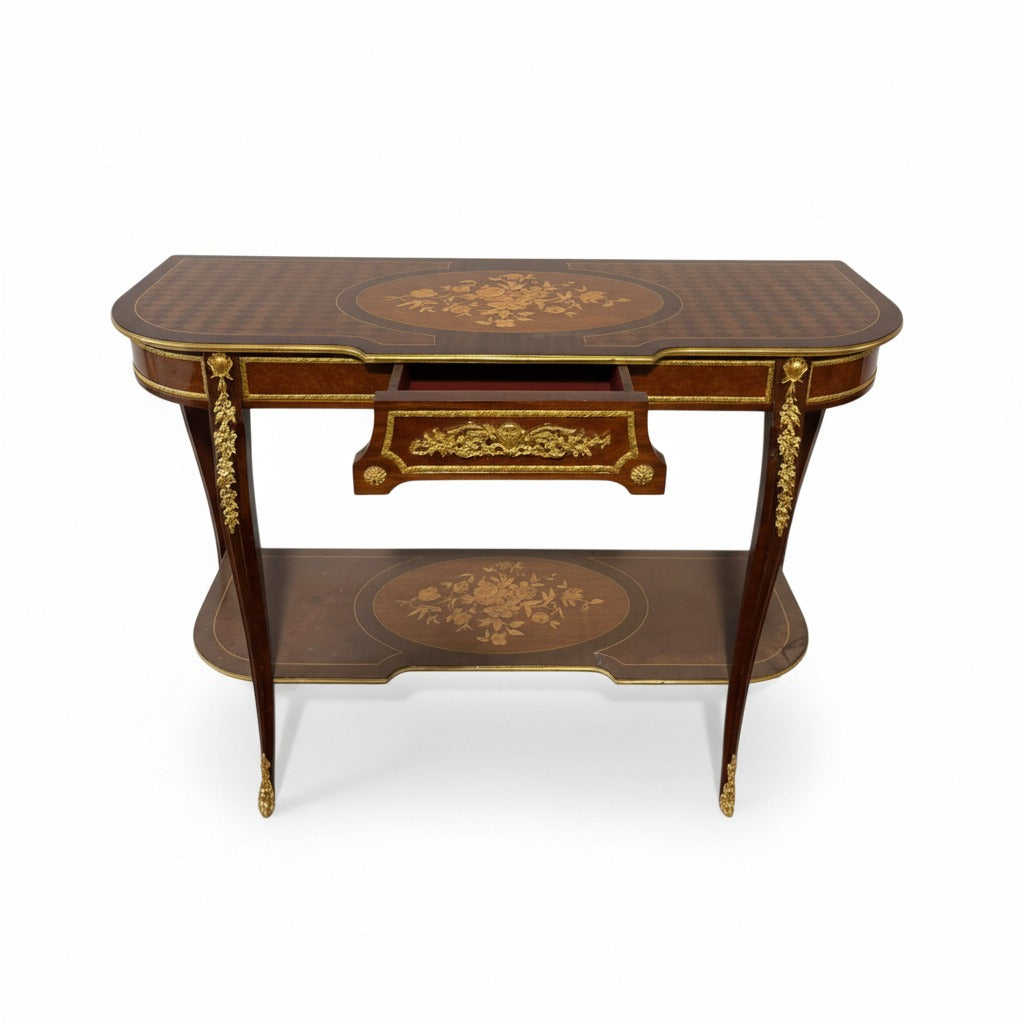 كونسول كلاسيك بدرج ورف سفلي بزخارف نحاس