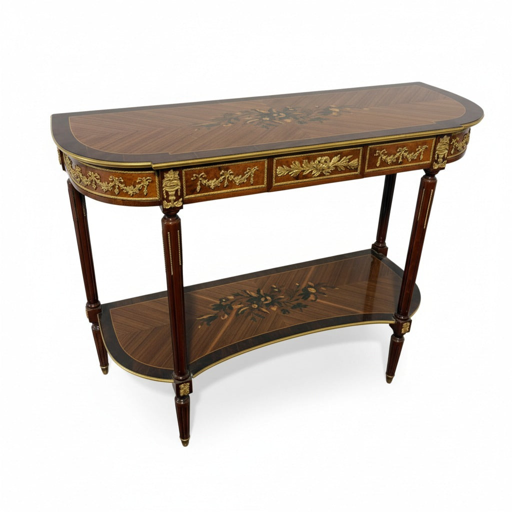 كونسول كلاسيك فاخر بزخارف ذهبية وتطعيمات خشب طبيعي