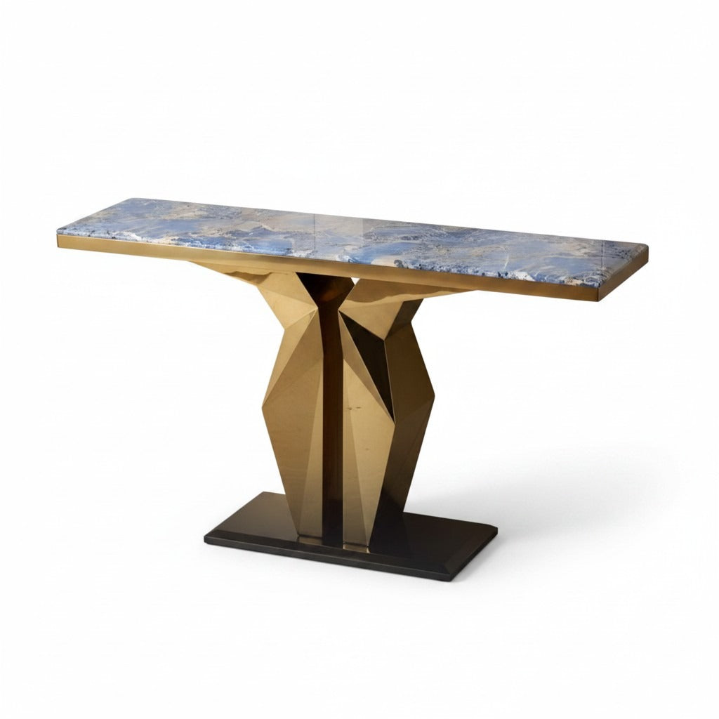 كونسول مودرن فاخر بقاعدة هندسية ذهبية وسطح رخامي أنيق - Nabolia