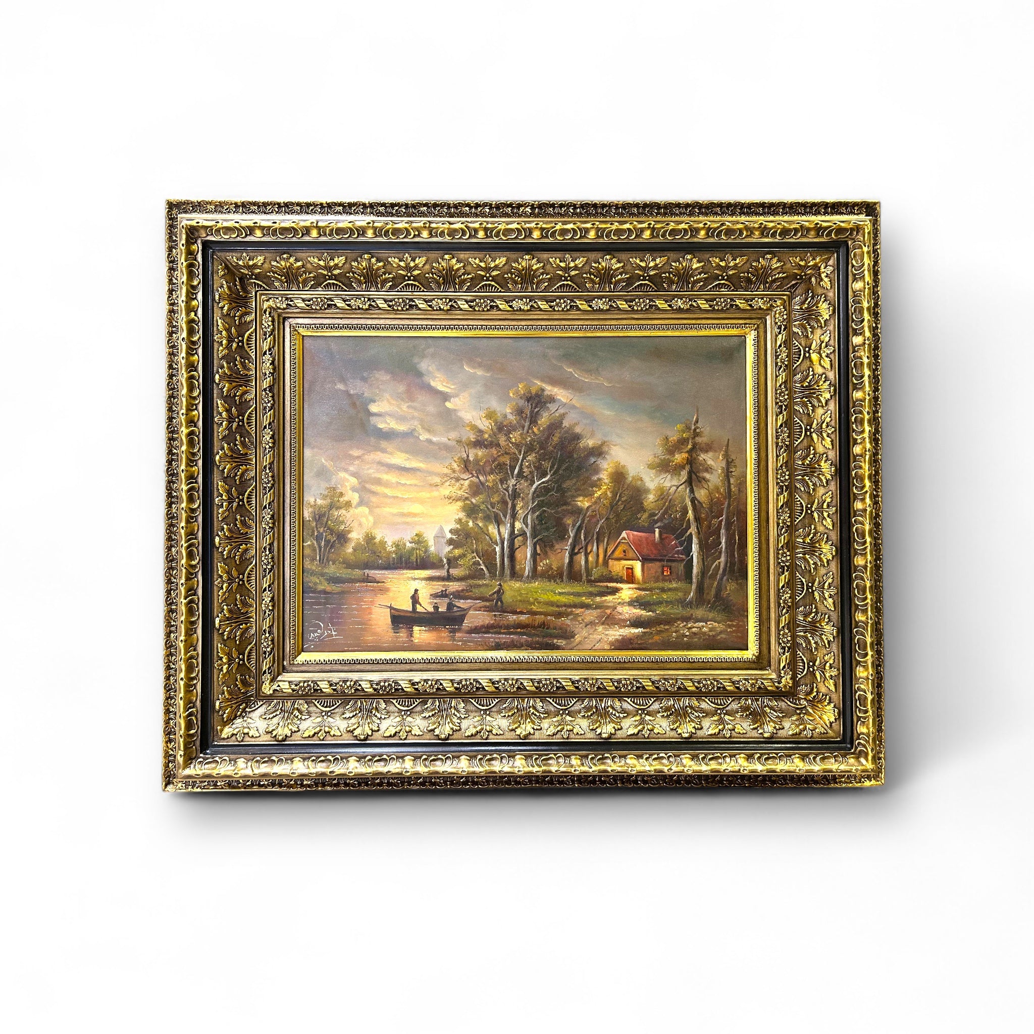 برواز رسم زيت دهان بودرة في دهب تركي متأكسد - برواز فريم خشبي و الاويمة جي ار بي واللوحة رسم زيت والدهان بودرة في دهب تركي متأكسد المقاسات: W 115 CM * H 95 CM