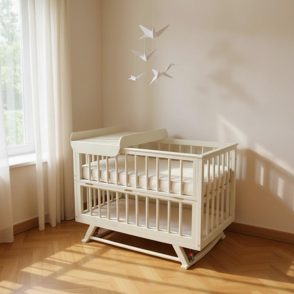 سرير أطفال خشبي أبيض بتصميم كلاسيك آمن