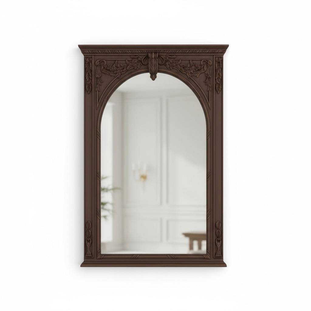 مرآة حائط كلاسيك بإطار خشبي لون بني غامق