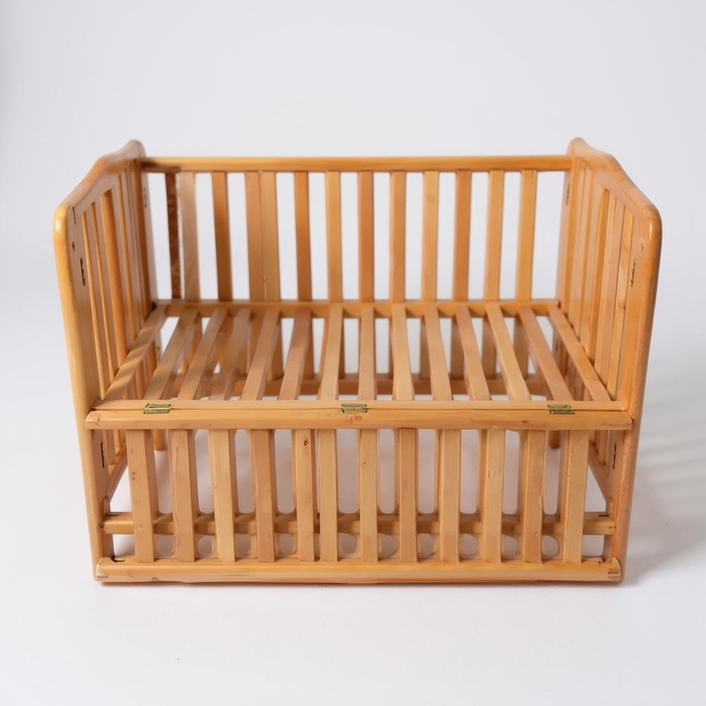 Wood-colored foldable baby bed