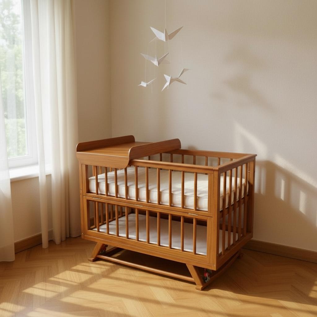 سرير أطفال خشبي بني بتصميم كلاسيك آمن