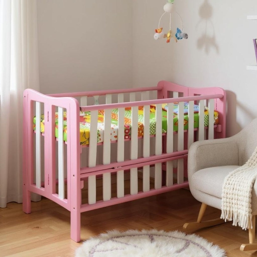Pink baby bed, one meter in size, foldable