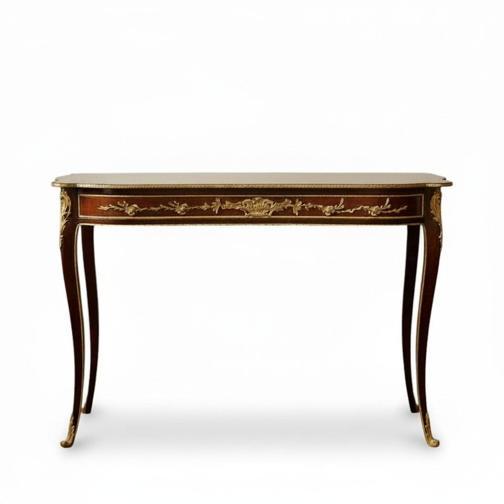 كونسول كلاسيك خشب طبيعي بزخارف نحاس