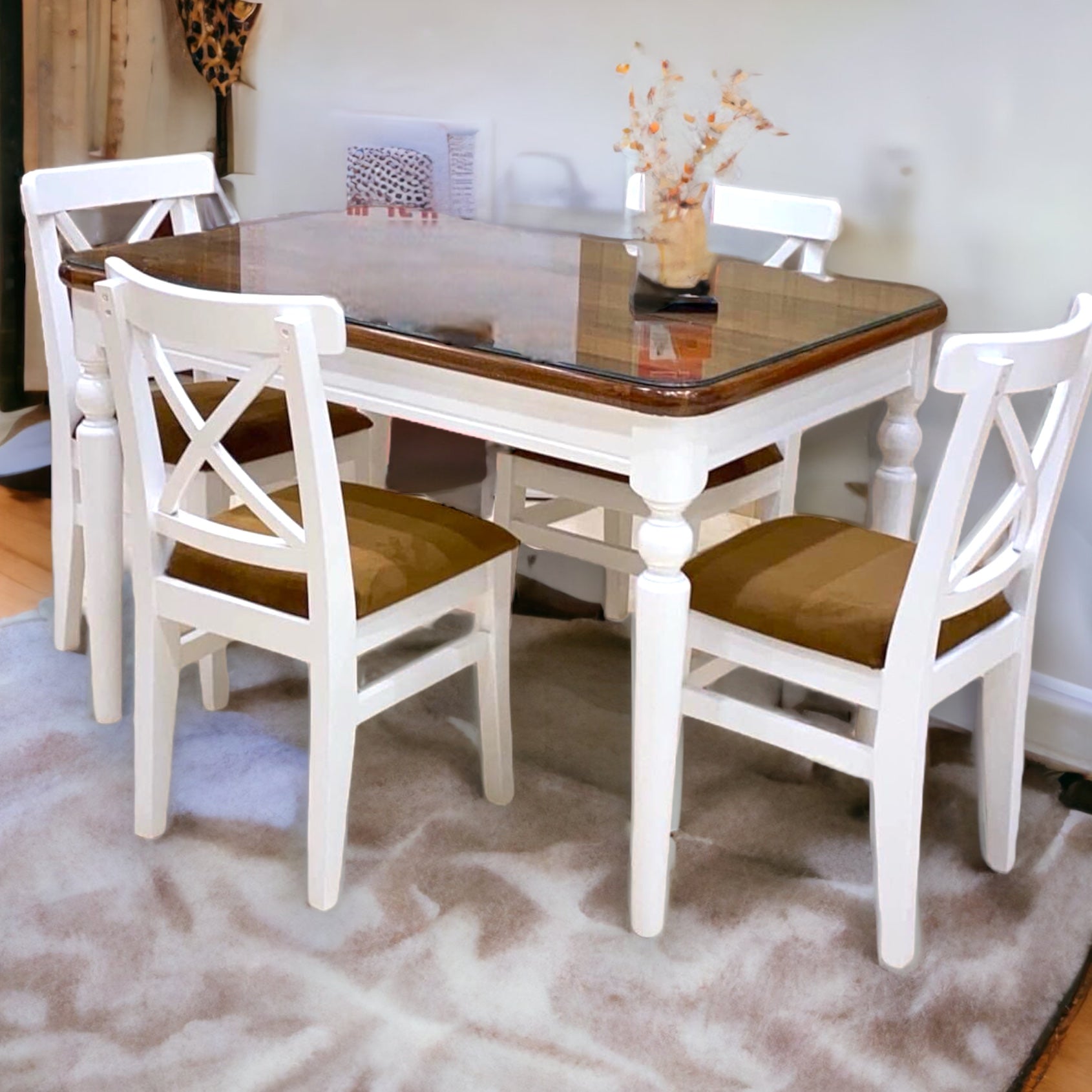 ترابيزة سفرة وكراسي - ترابيزة سفرة من الخشب الطبيعي و اربعة كراسي من خشب الزان المقاسات: W 120 CM * B 80 CM * H 80 CM