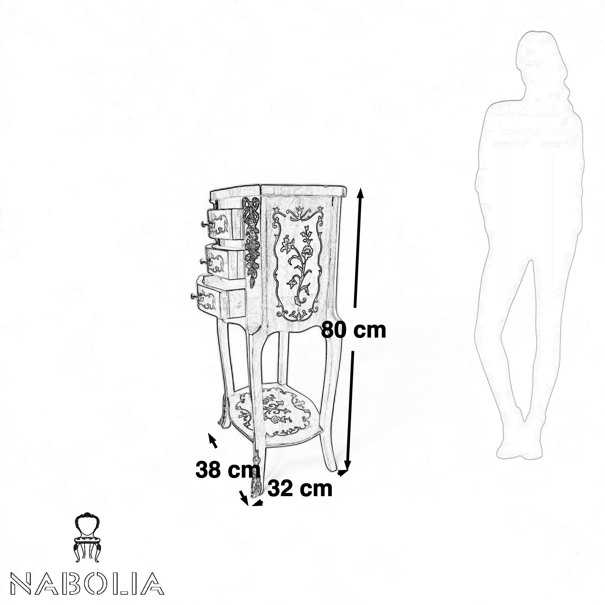 كومود فرنسي مارتكريه – 3 أدراج بتطعيم نحاس يدوي - كومود بتصميم فرنسي فاخر يجمع بين الرقي والدقة الحرفية. مصنوع من أجود أنواع الأخشاب الطبيعية ومطعم بتفاصيل مارتكريه دقيقة ونحاس مشغول يدوياً، مع ثلاثة أدراج لعملية استخدام أنيقة قطعة مميزة تضيف لمسة فنية كلاسيكية لأي مساحة، سواء بجانب السرير أو في ركن أنيق بغرفة المعيشة الخامةخشب طبيعي – قشرة طبيعية – تطعيم مارتكريه – نحاس يدوي المقاساتالعرض 38 سم × الارتفاع 80 سم × العمق 32 سم