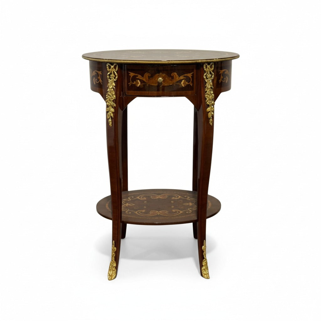 ترابيزة جانبية كلاسيك دائرية بتطعيمات نحاس