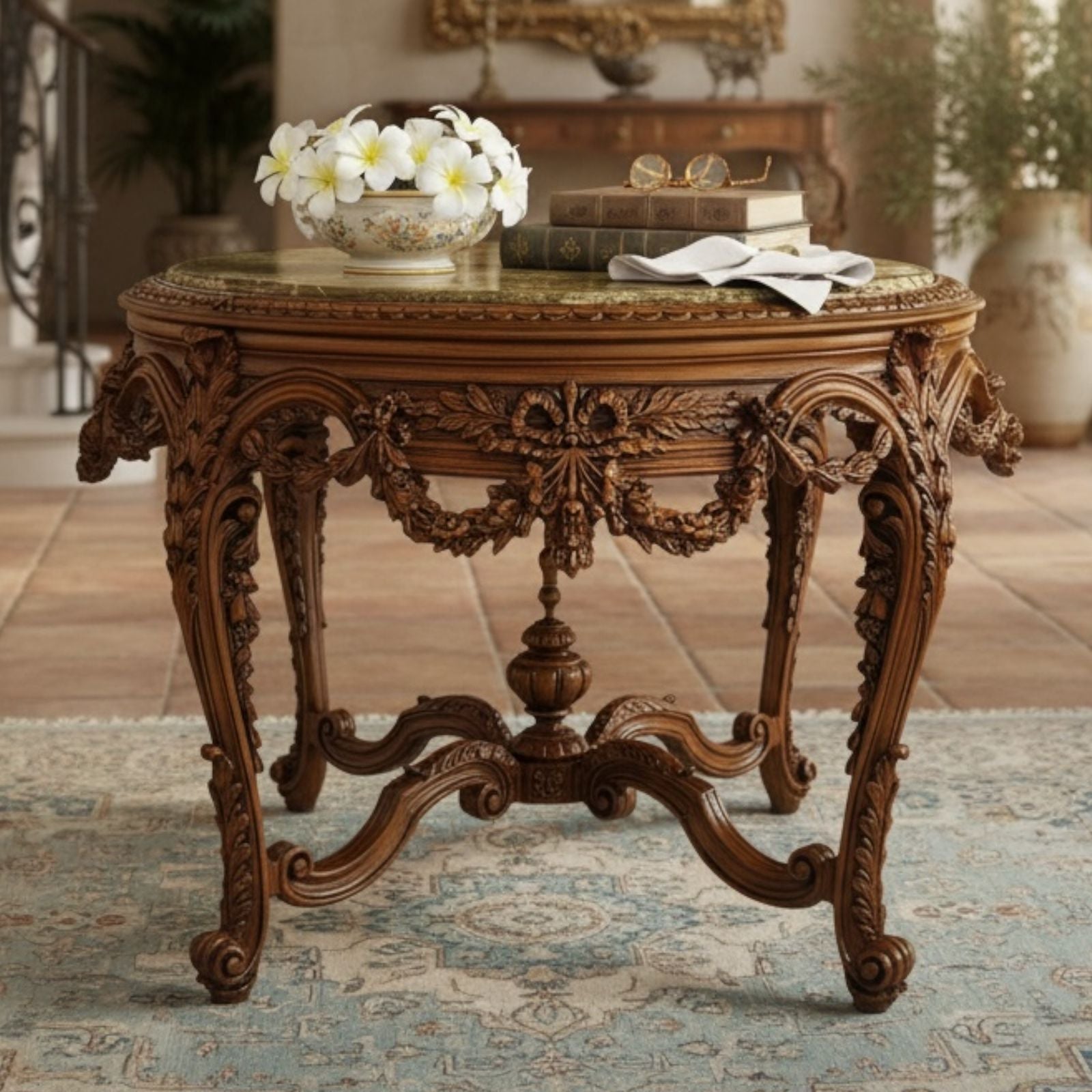 ترابيزة وسط كلاسيك أنتيك من الخشب الطبيعي بحفر يدوي فاخر