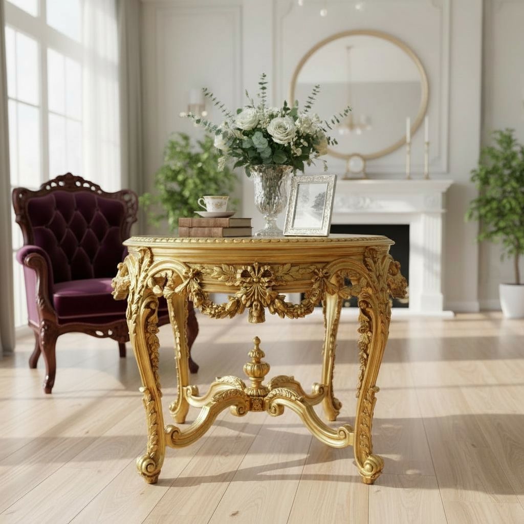 ترابيزة وسط كلاسيك مذهب بتفاصيل محفورة