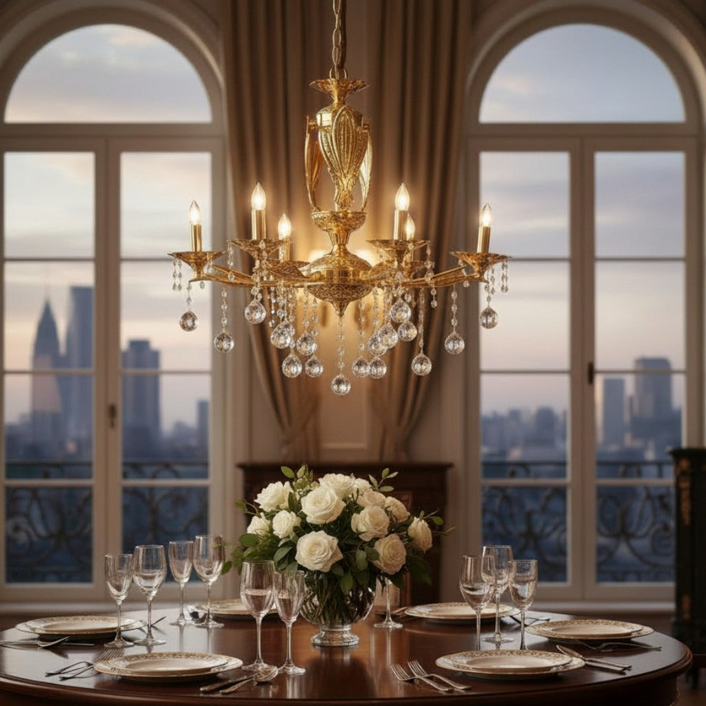 نجفة كلاسيك 8 ذراع كف سوليتير معدن مطلي نحاس باللون الذهبي