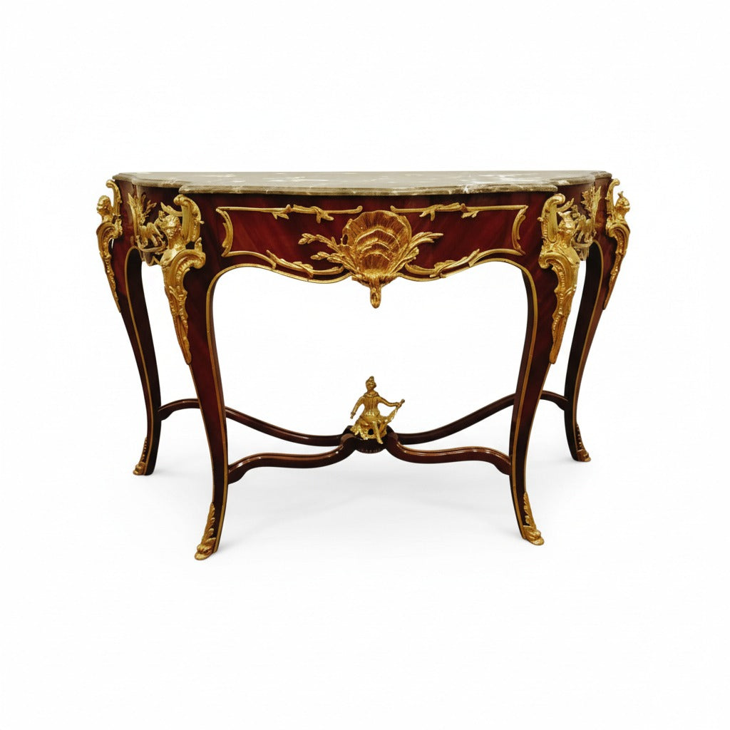 كونسول كلاسيك فاخر بسطح رخام وتطعيمات نحاس