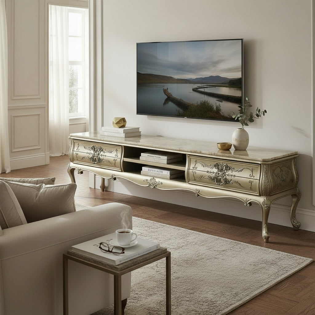 وحدة تلفزيون كلاسيك مع الرسم والرخام - Nabolia