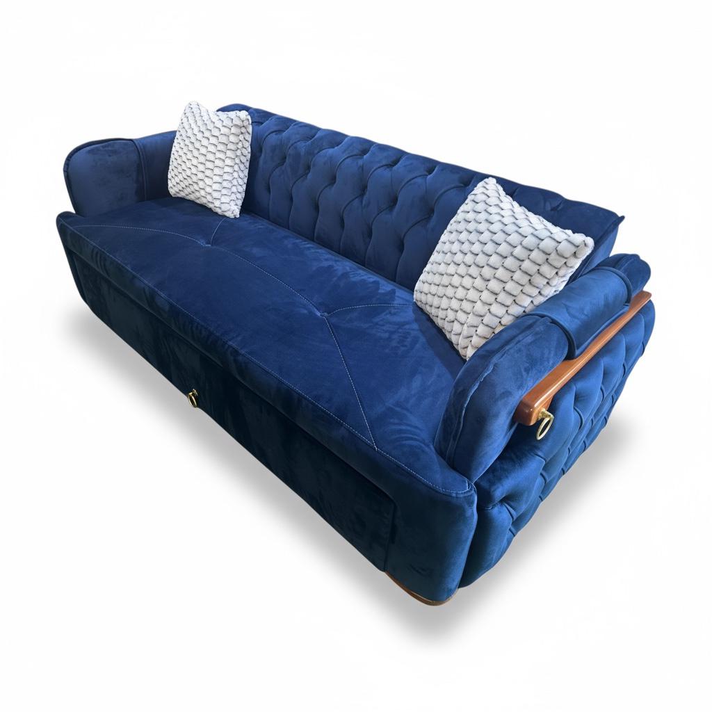 Romanian Beech Wood Sofa Bed with Luxurious Button-Tufted Upholstery