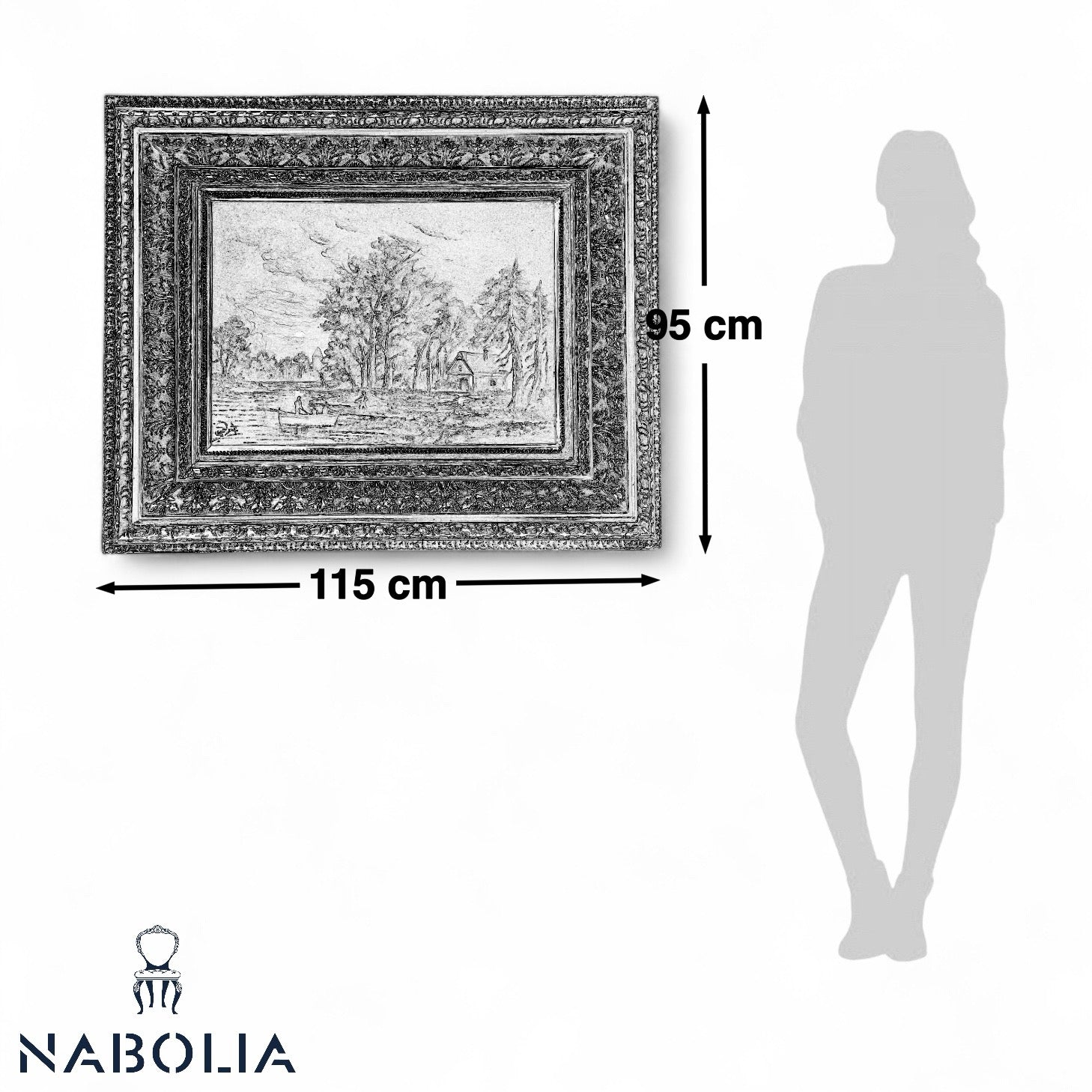 برواز رسم زيت دهان بودرة في دهب تركي متأكسد - برواز فريم خشبي و الاويمة جي ار بي واللوحة رسم زيت والدهان بودرة في دهب تركي متأكسد المقاسات: W 115 CM * H 95 CM
